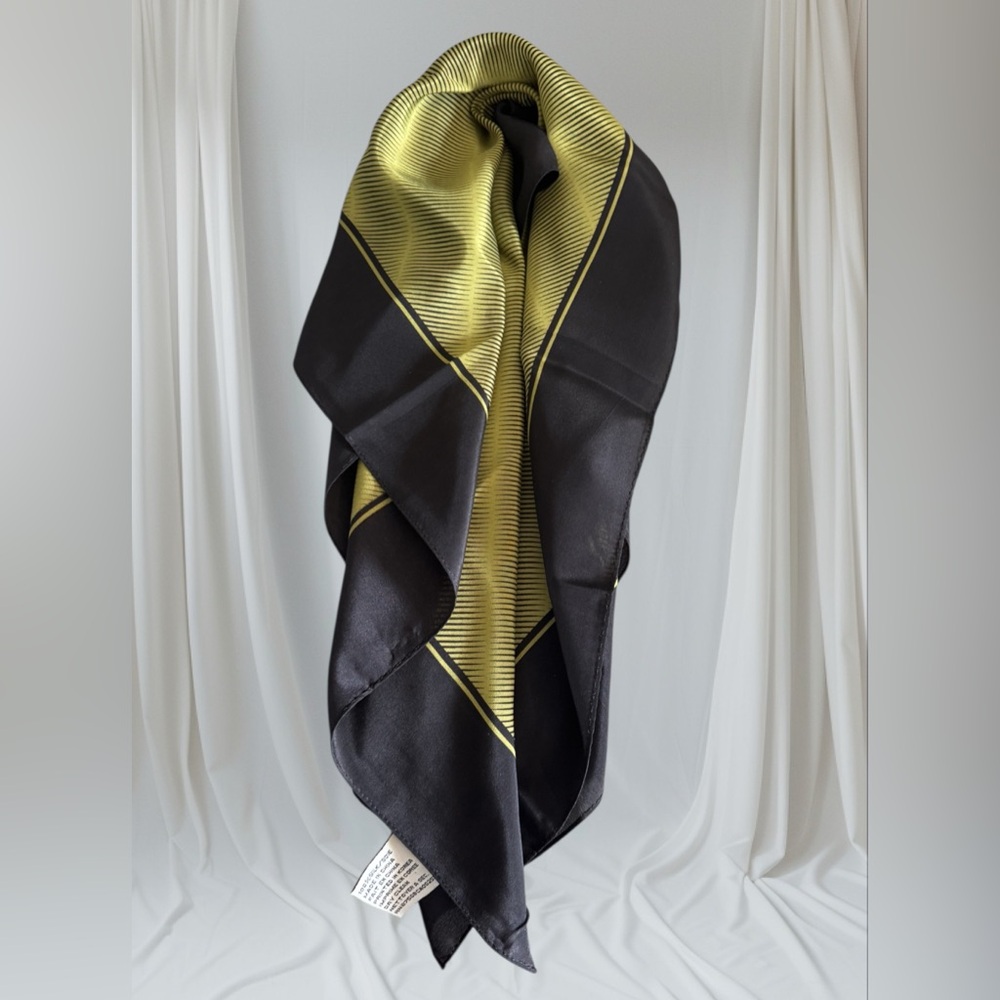 Vintage Anne Klein silk Black and Gold Scarf